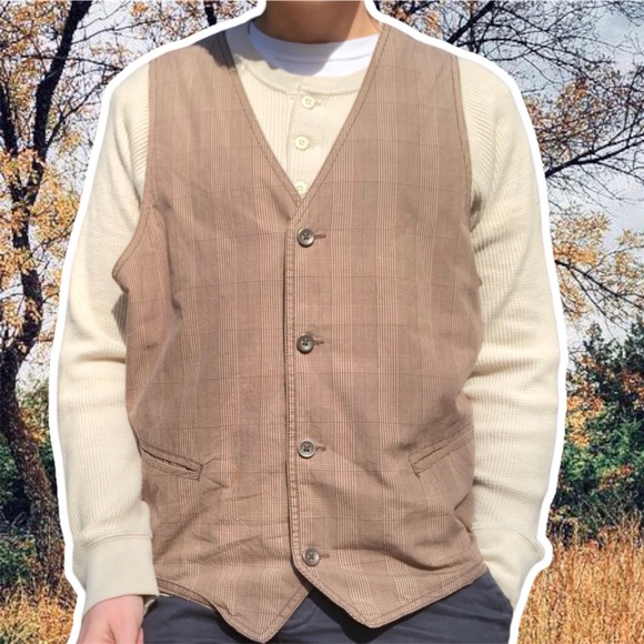 Other - Vintage y2k Utility Dark Academia Brown Plaid Vest, Size L